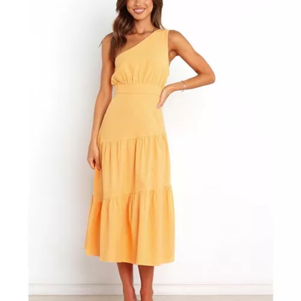 Petal & Pup One-Shoulder Midi Dress in Yellow